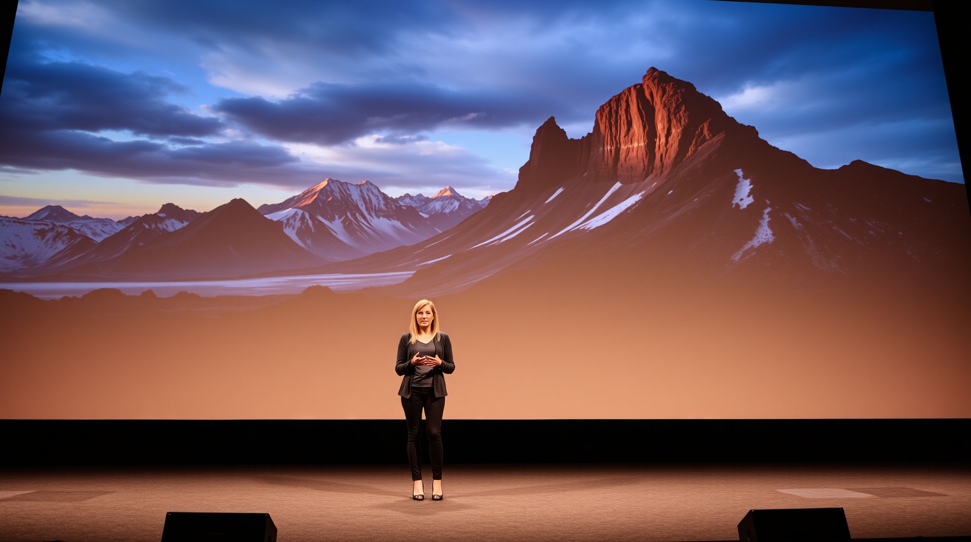 Andi Cross delivering a brand storytelling keynote on stage